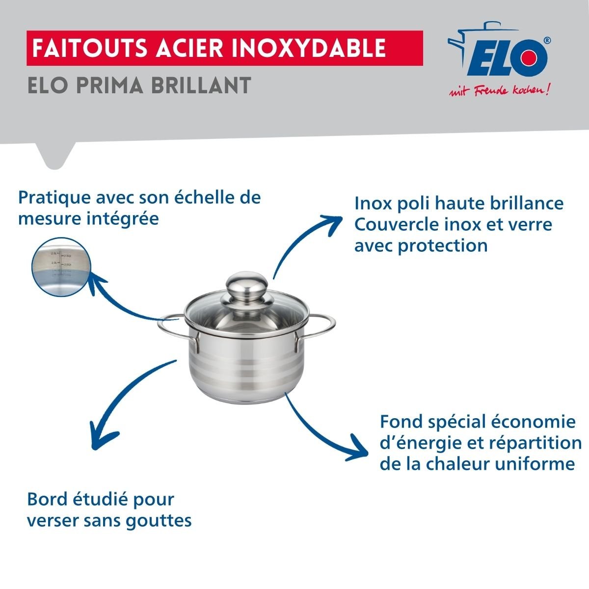 Batterie 2 poêles 20/28cm + 1 faitout 16cm PRIMA BRILLANT noir, ELO