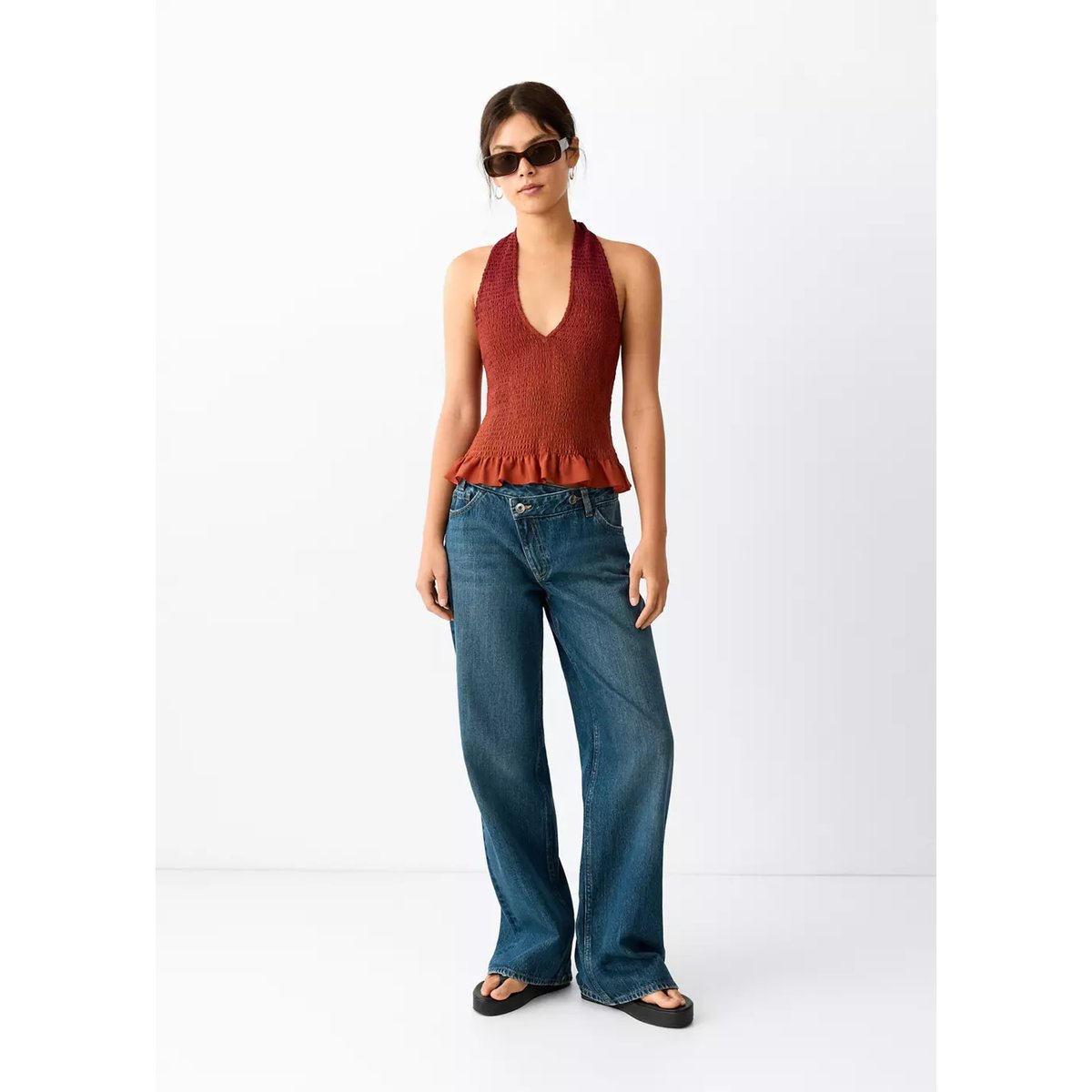 Jean droit croisé bleu moyen vintage, MANGO TEEN