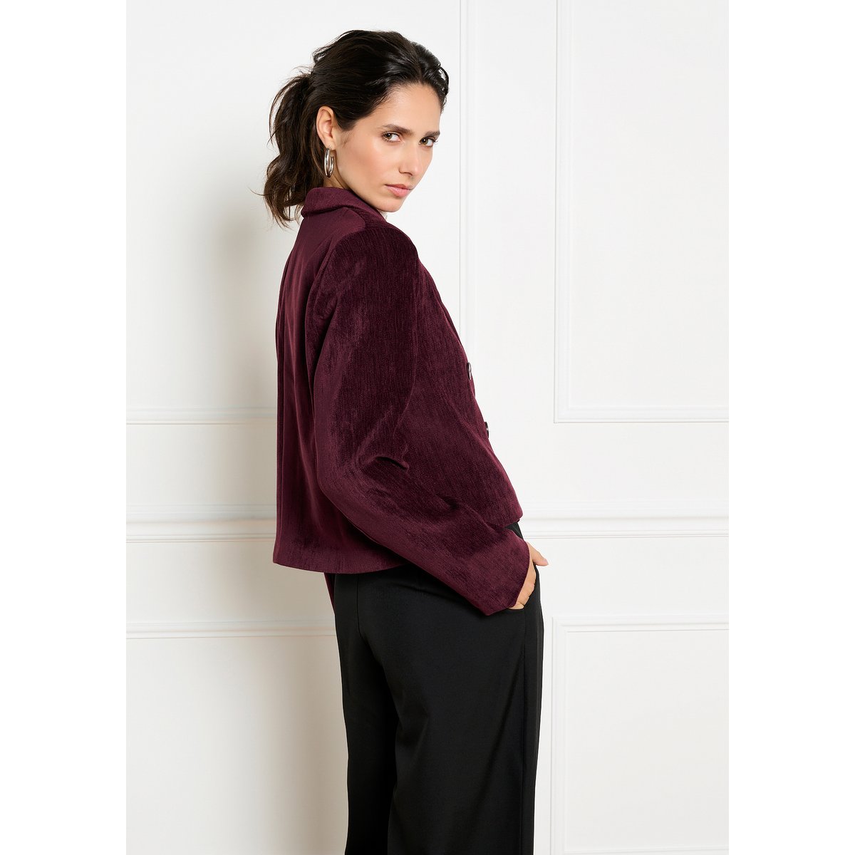 Blazer court à double boutonnage bordeaux wine, LOLALIZA
