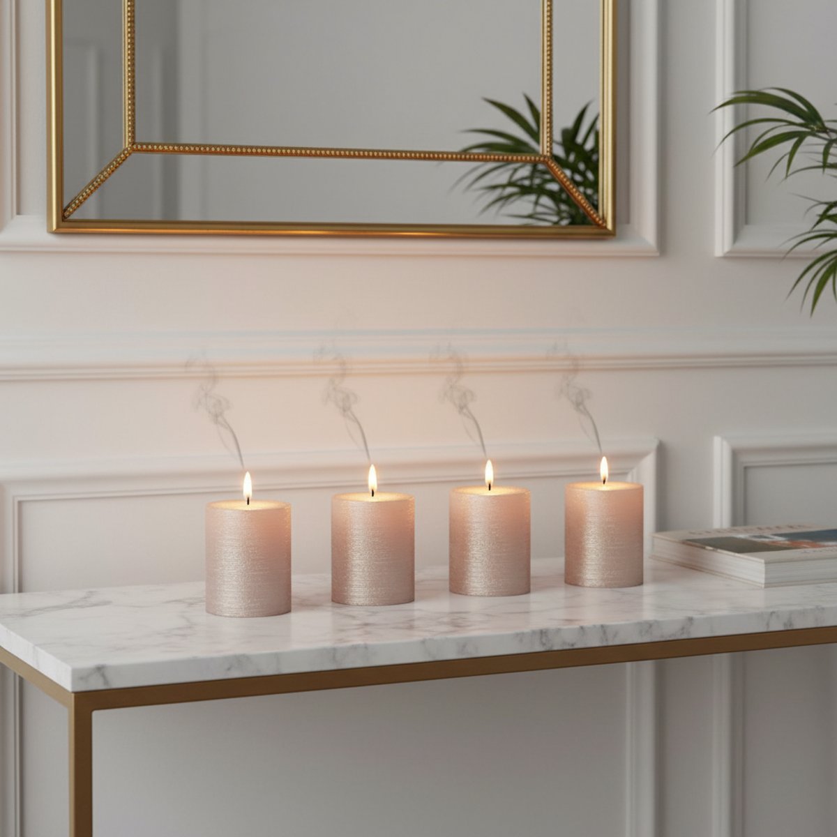 Set de 4 bougies cylindriques décoratives H5 rose, SIA DECO