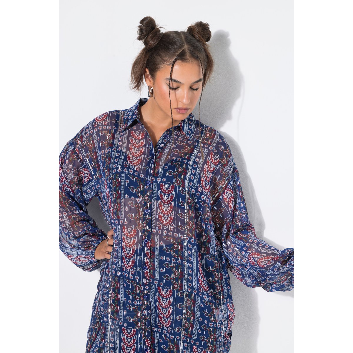 Blouse en mousseline, coupe Loose Shape marine, STUDIO UNTOLD