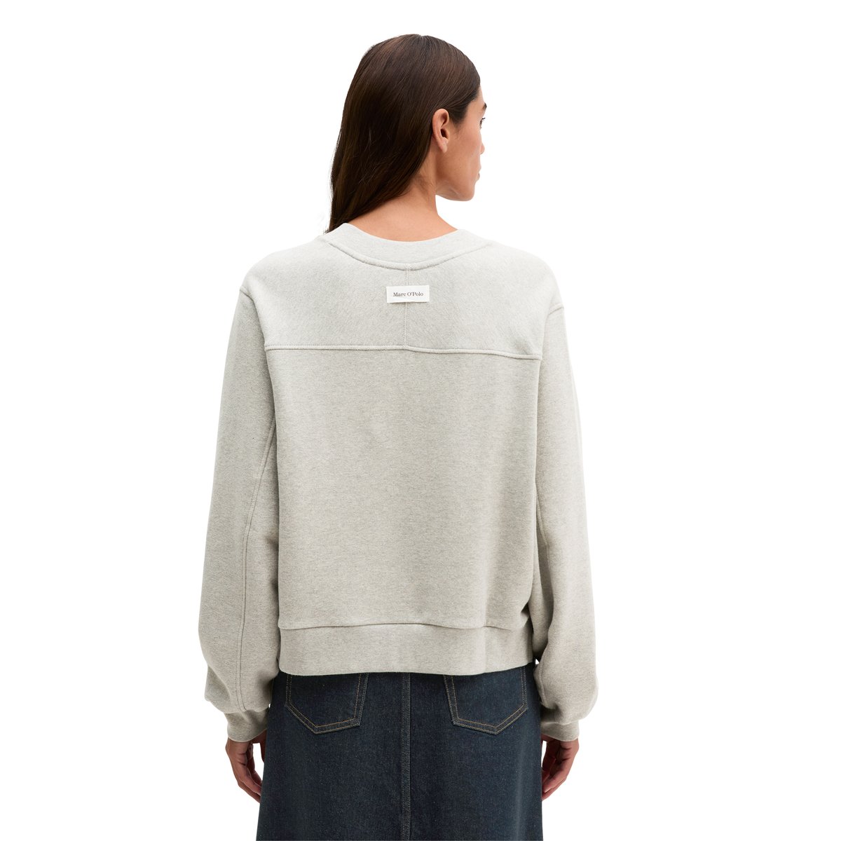 Sweat-shirt à col en V, coupe décontractée en mélange de coton bio gris, MARC O'POLO