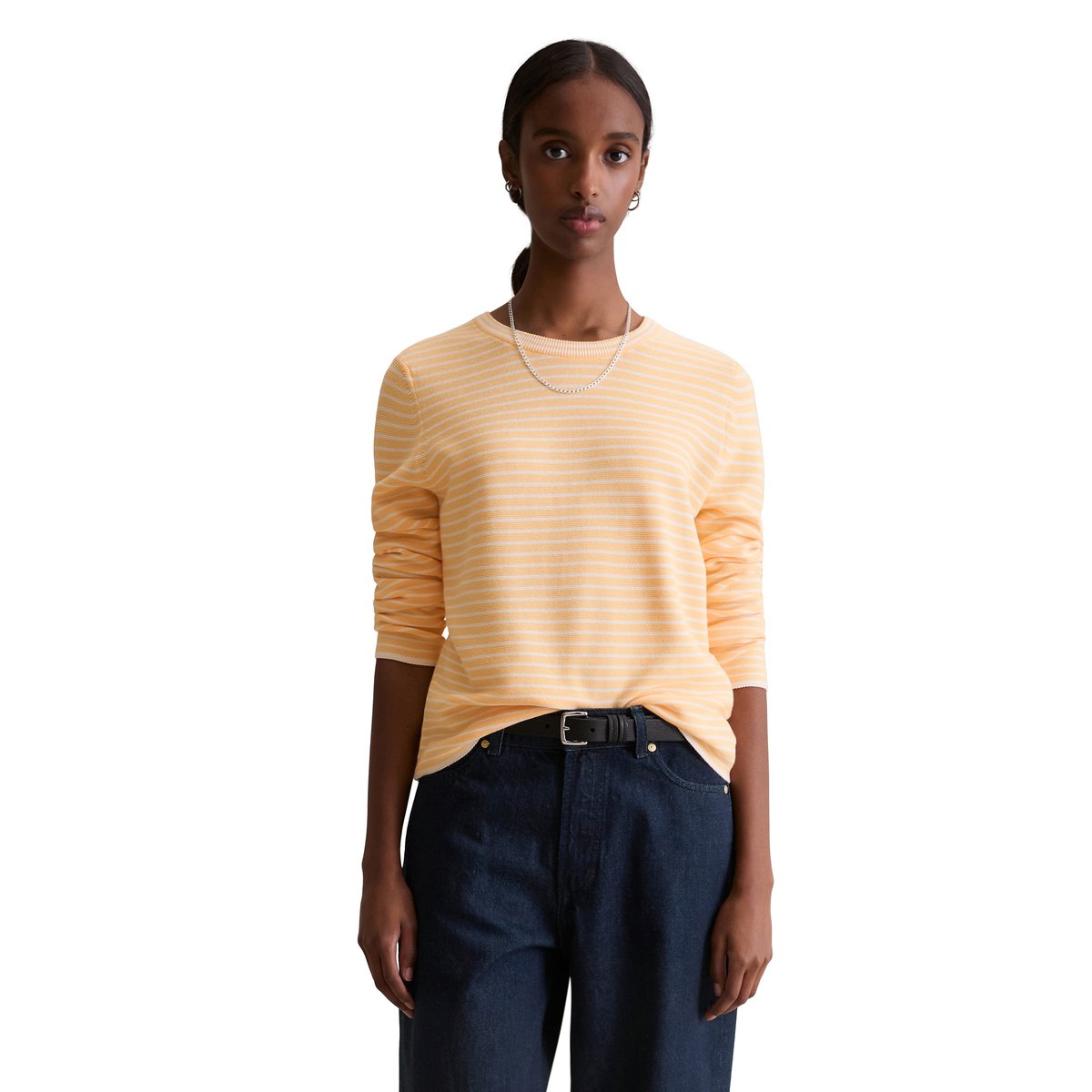 Pull-over rayé régulier en Compact Cotton orange, MARC O’POLO DENIM