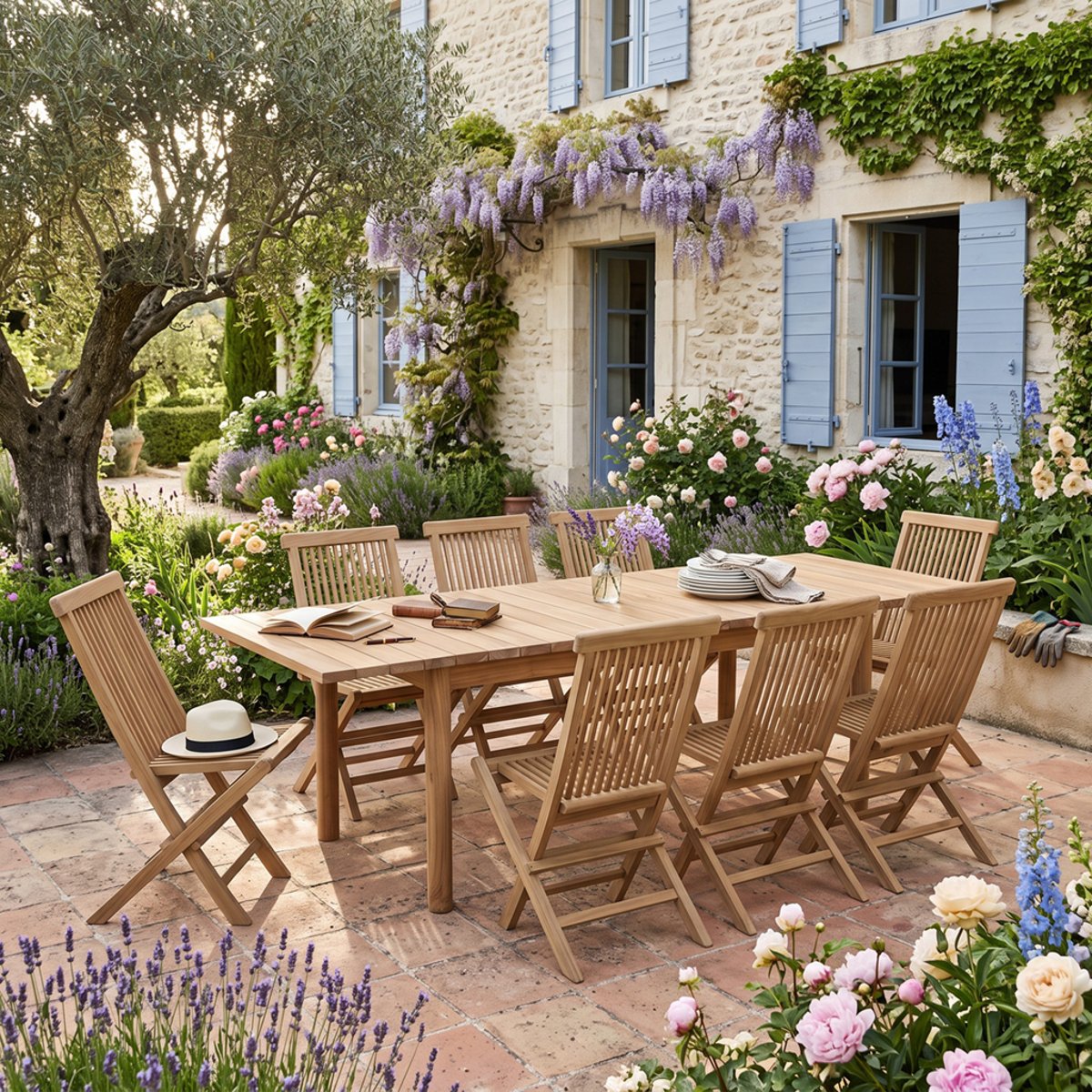 Salon de jardin en teck massif Palmera, 8 places naturel, TECK ATTITUDE