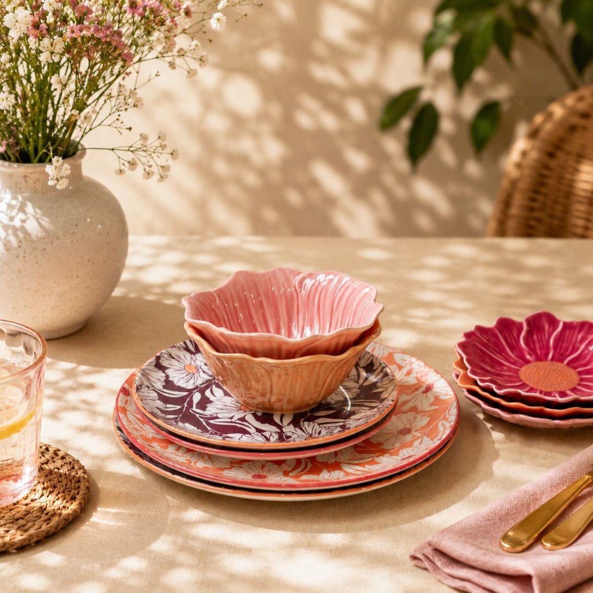 Lot de 6 petites assiettes, OPHELIA rose, ARTIME