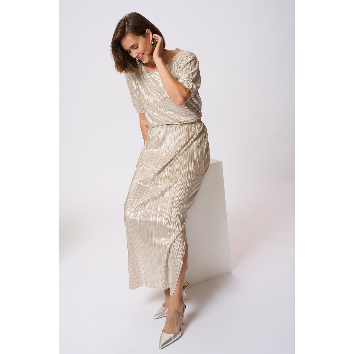 Skirt argent silver metal/feather gray, KAFFE