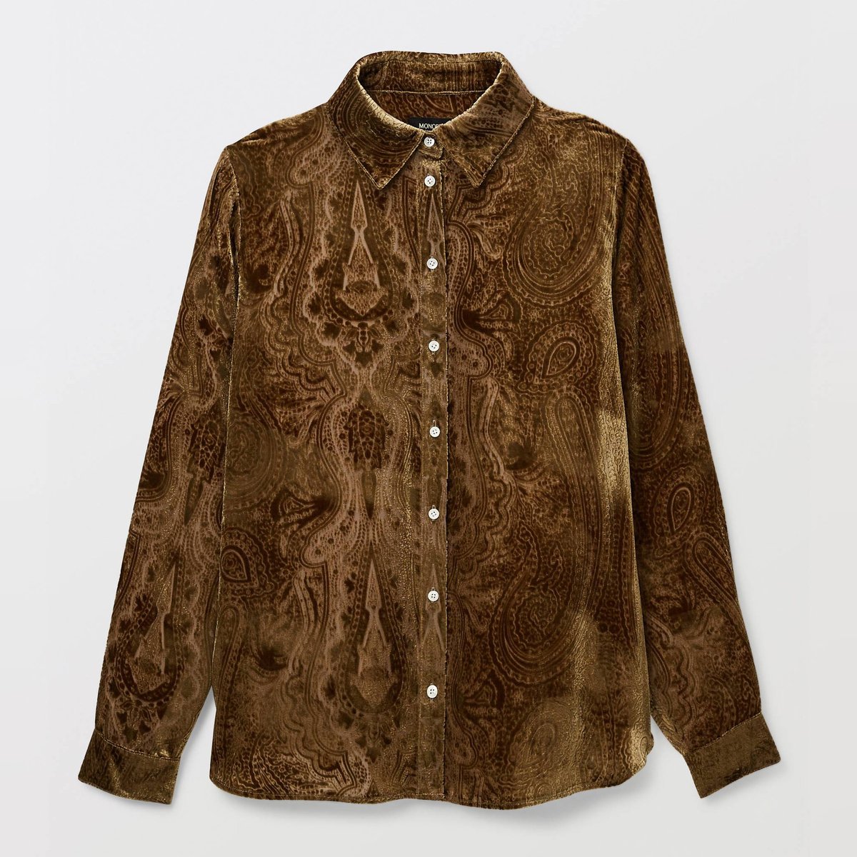 Chemise manches longues à motif contenant de la soie vieil or, MONOPRIX