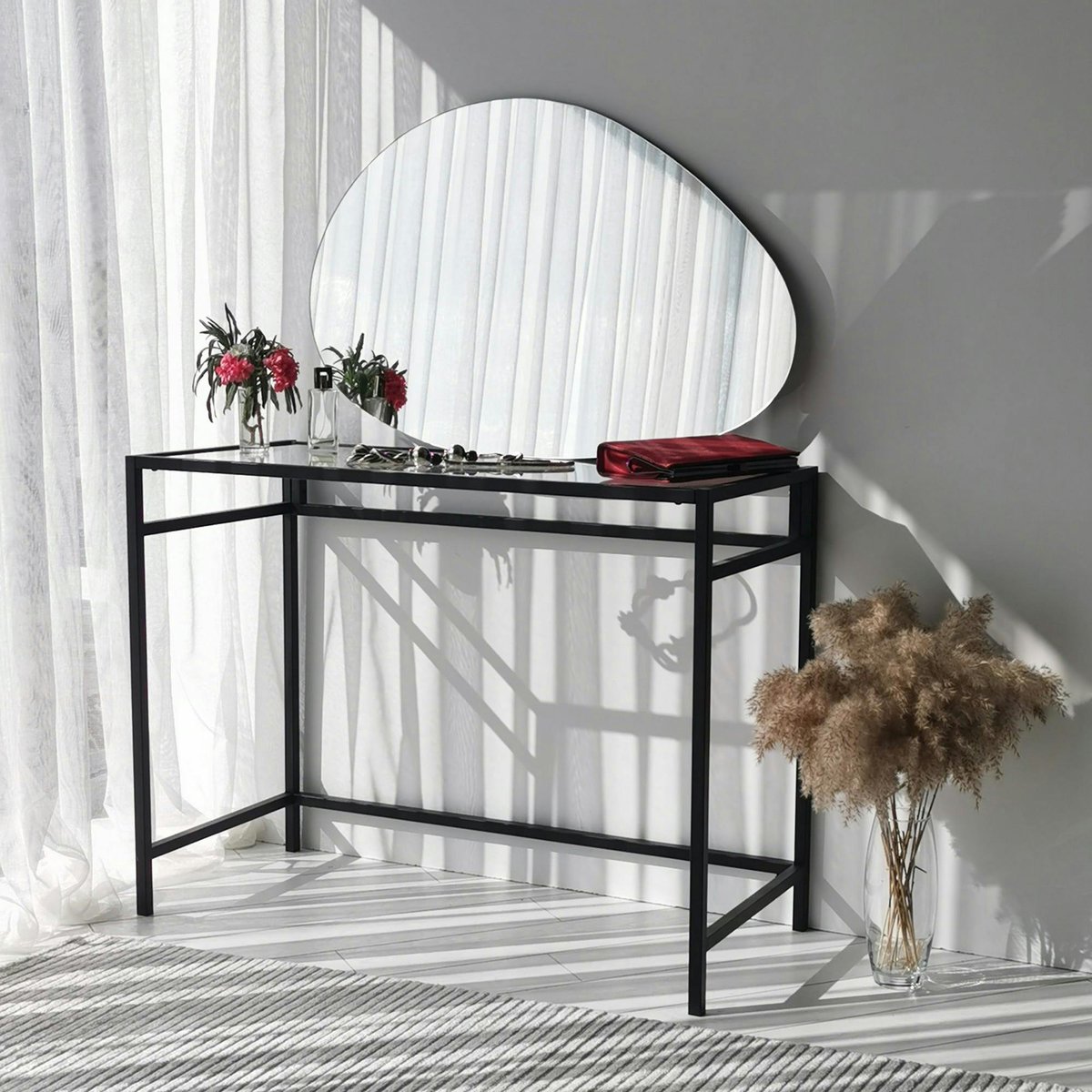 Miroir mural organique forme galet 76 cm - style design CODY argenté, PIER IMPORT