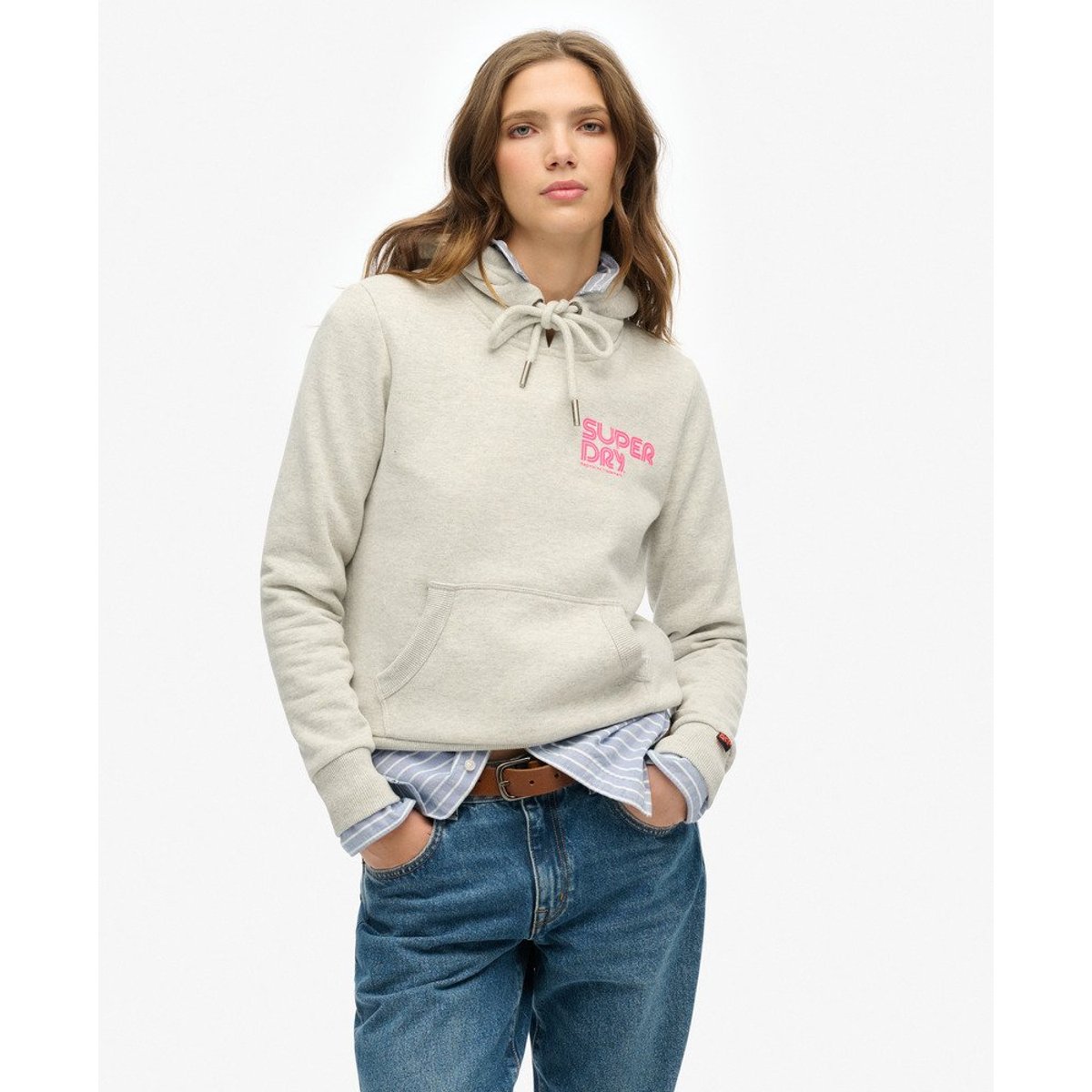 Sweat à capuche et rayures arc-en-ciel gris glacier chiné, SUPERDRY