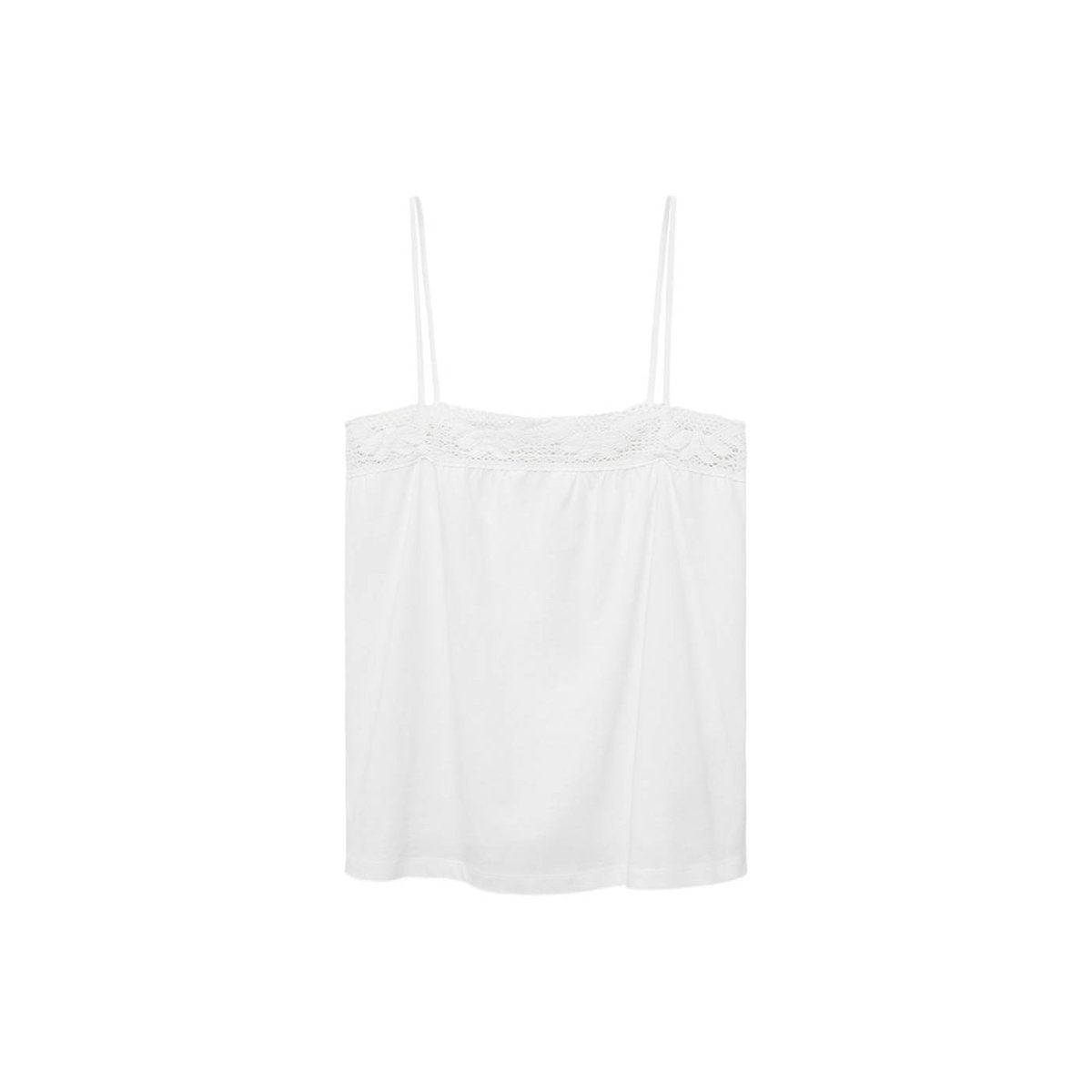 Top coton bretelles dentelle blanc, MANGO