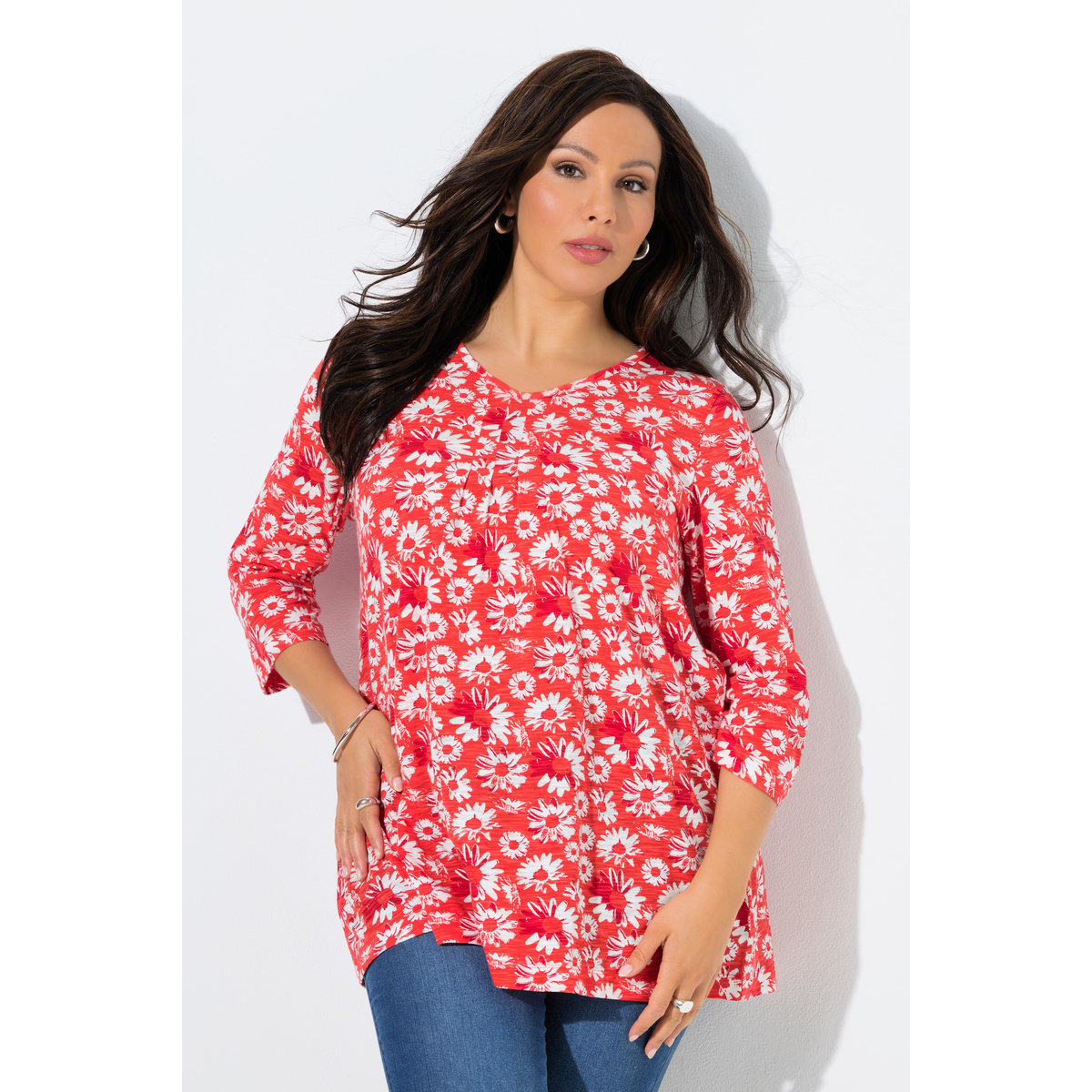 T-shirt motif floral corail, ULLA POPKEN