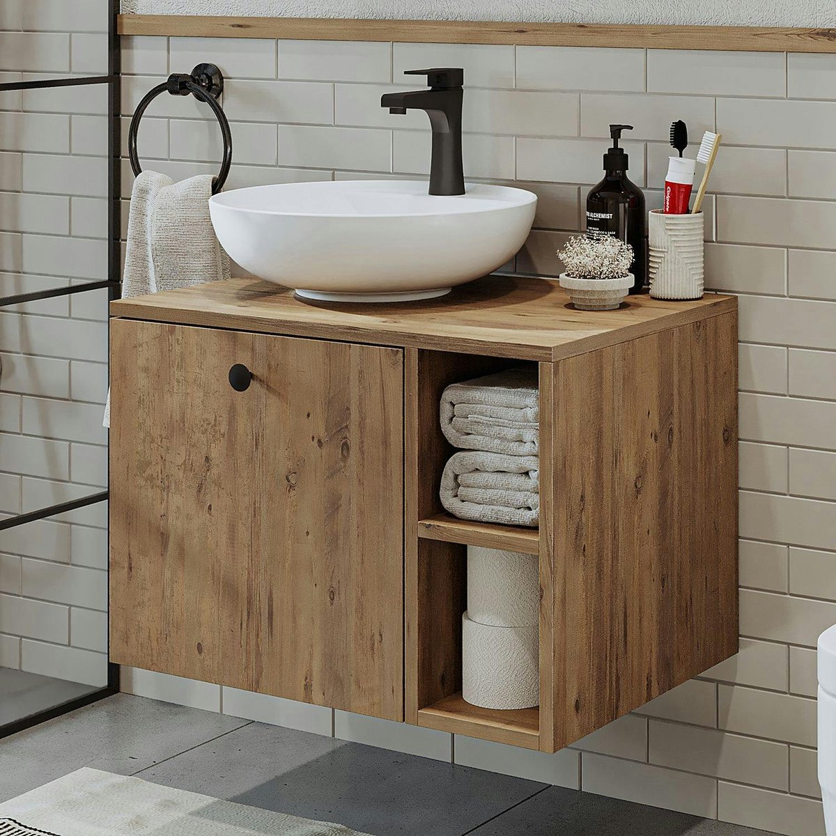 Meuble suspendu 1 tiroir + vasque ronde RAI pin, PIER IMPORT