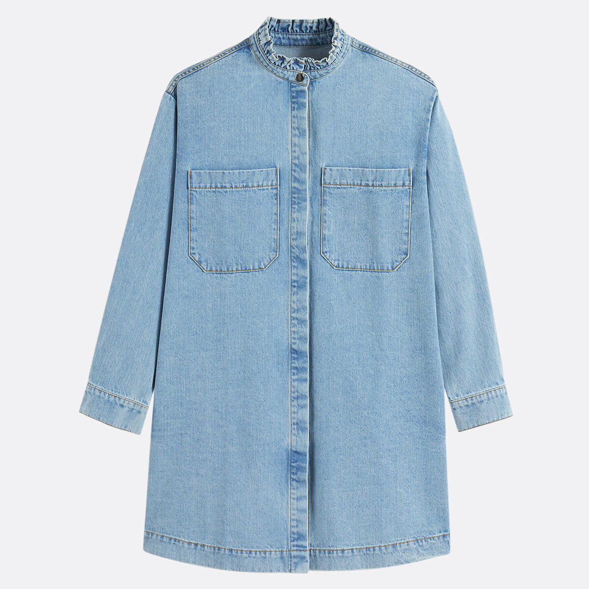 Robe courte à col volanté en denim, Signature DEBBIE double stone, LA REDOUTE COLLECTIONS