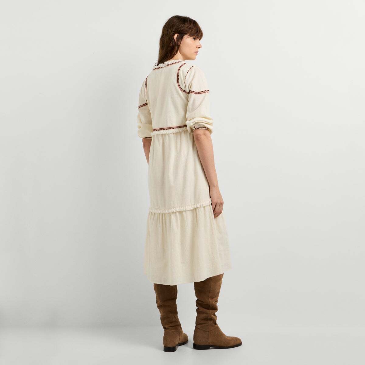 Robe Midi À Col En V blanche toile, PEPE JEANS
