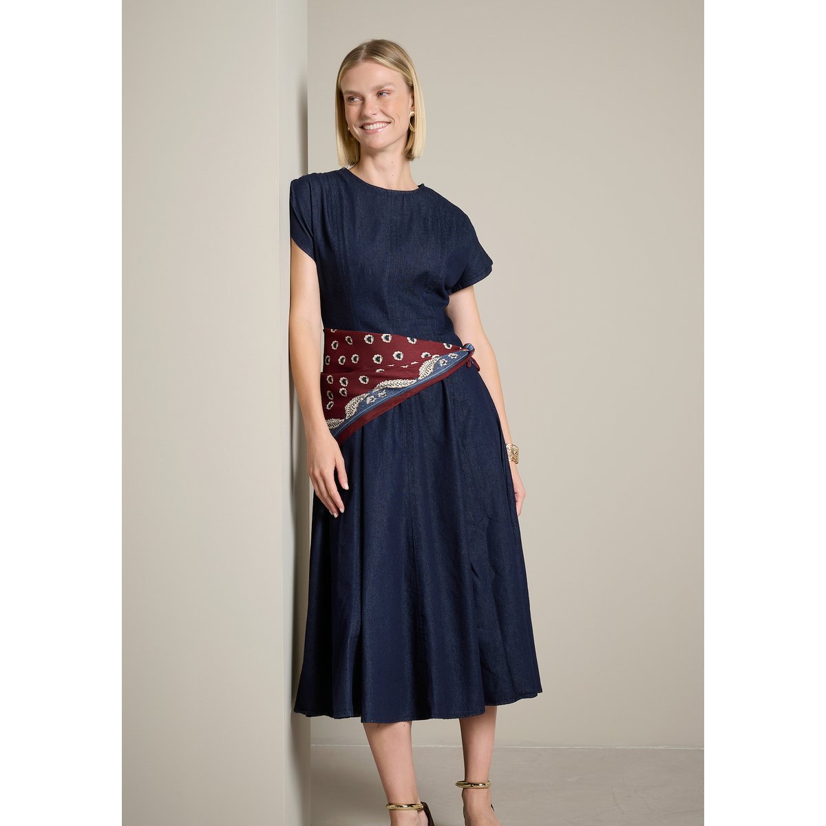 Robe évasée midi dark blue, LOLALIZA