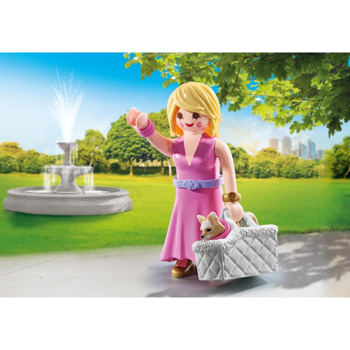 Dame avec Chihuahua et le panier pour le transport multicolor, PLAYMOBIL
