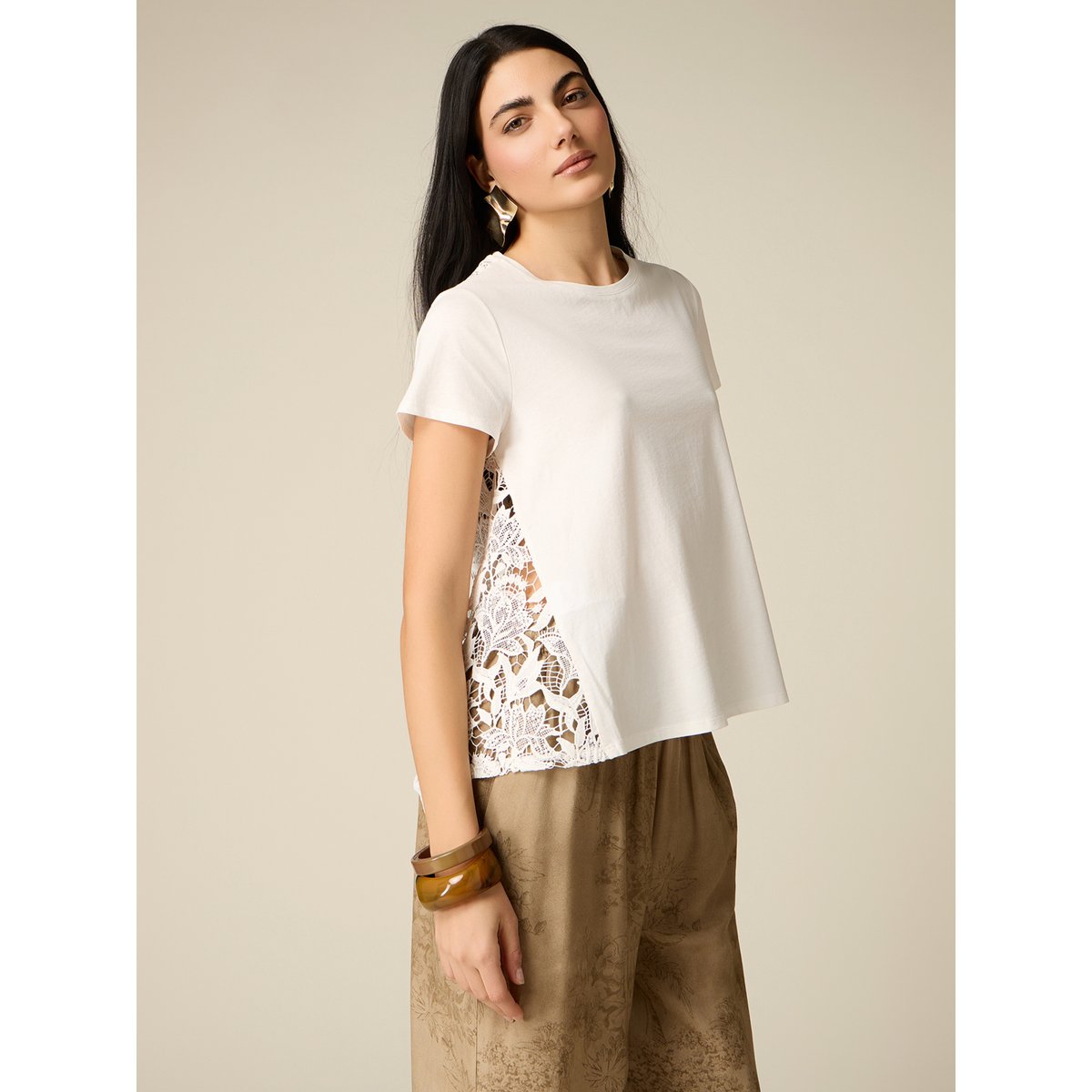 T-shirt avec dos en dentelle blanc, OLTRE