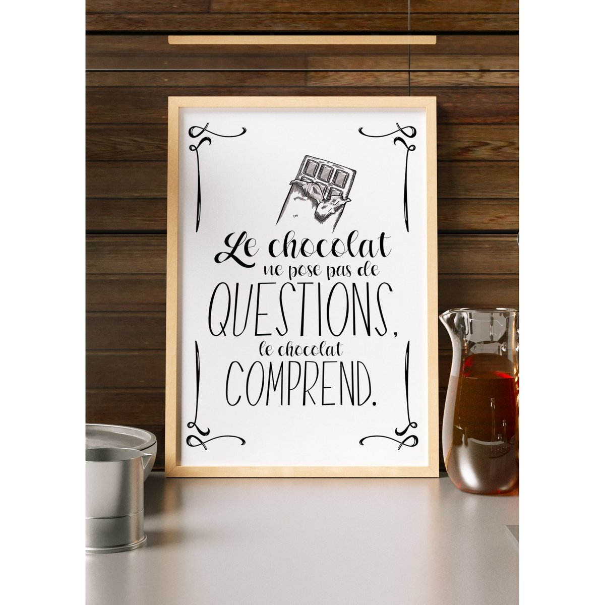 Affiche 'Le chocolat ne pose pas de questions...' blanc, L'AFFICHERIE