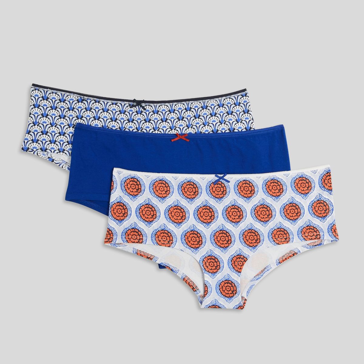Lot de 3 shortys GARANCE en coton BIO, Oeko-Tex marine, MONOPRIX