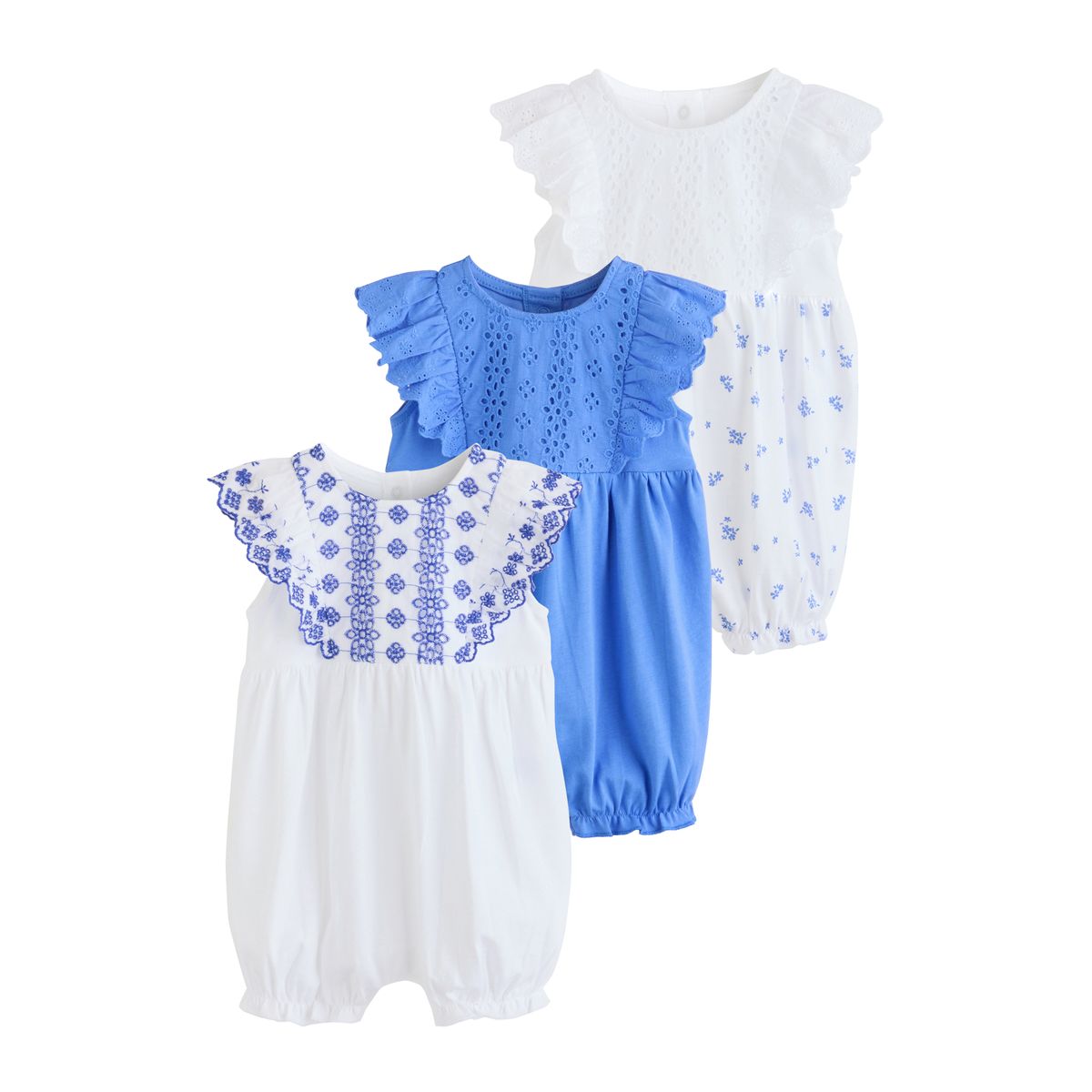Barboteuse bébé brodée, lot de 3 broderie florale bleue, NEXT