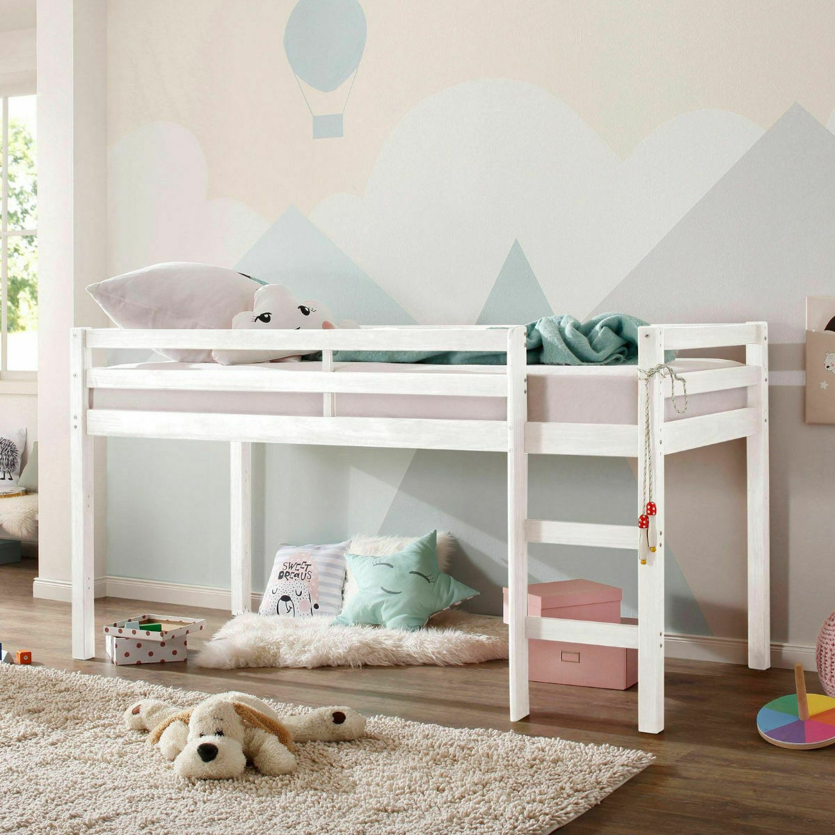 Pack lit mi-hauteur avec matelas Bois massif  ALMA bois naturel, AKITEN RETAIL