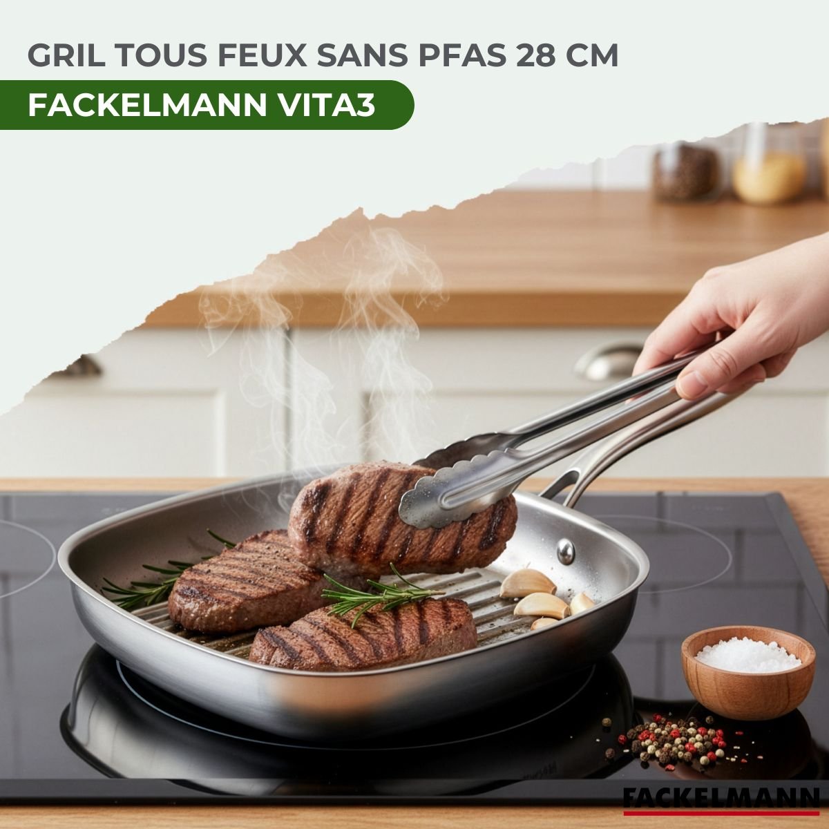 Gril 28 cm en inox 18/10 Triply VITA3 inox, FACKELMANN