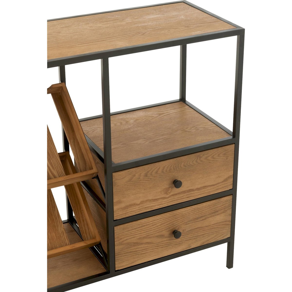 Meuble bar rectangulaire en bois avec rangement bouteilles bois naturel et métal noir, RECOLLECTION