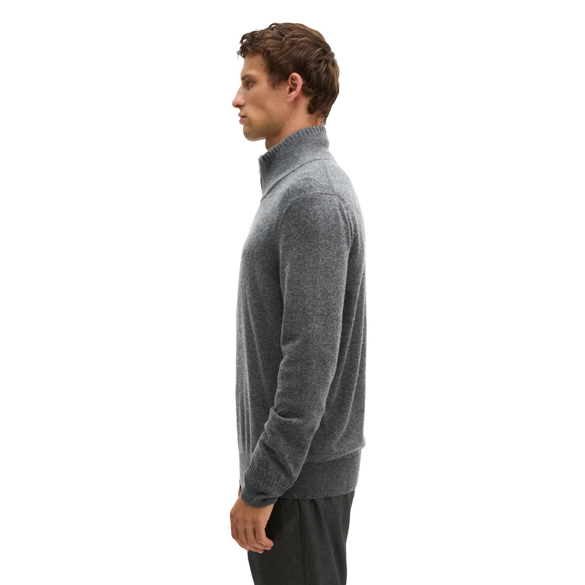 Cardigan à col montant, coupe régulière en mélange de coton bio et de laine vierge gris, MARC O'POLO