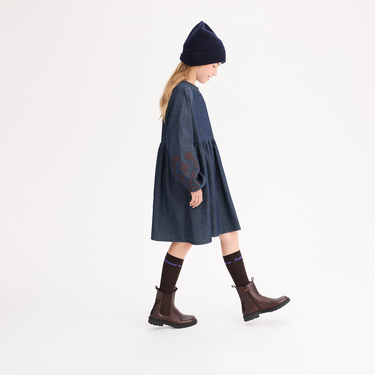 Bottines montantes en cuir zippées marron, LA REDOUTE COLLECTIONS