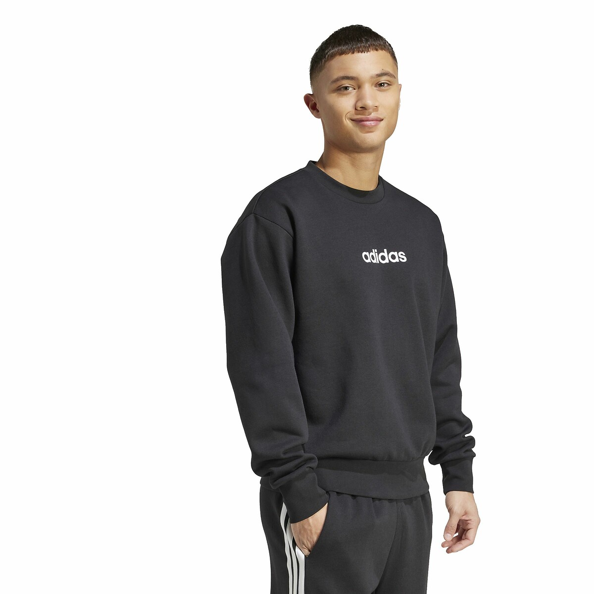 Essentials Linear Fleece Crew Neck Sweatshirt black, ADIDAS SPORTSWEAR