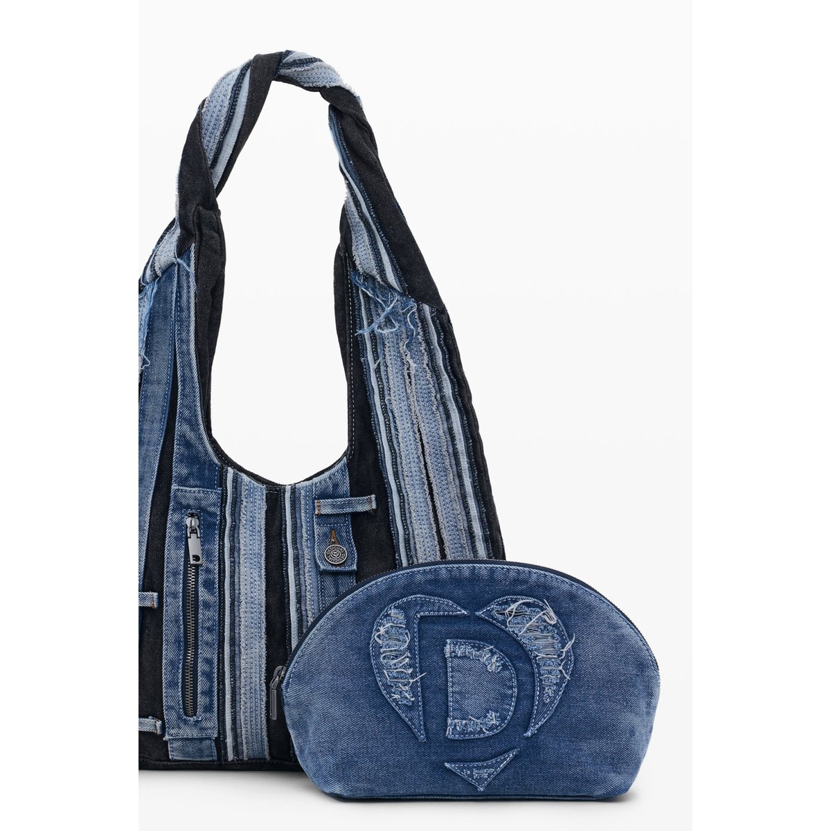 Sac moyen ovale en denim patch bleu, DESIGUAL