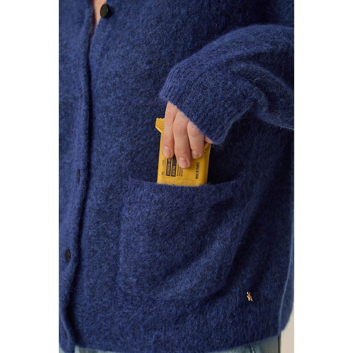 Gilet col rond boutonné, DOBILOU indigo, DES PETITS HAUTS