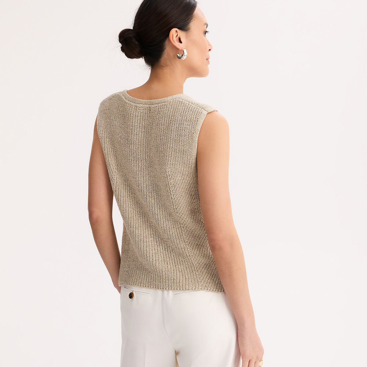 Gilet sans manches en grosse maille lin et coton lin naturel, ANNE WEYBURN