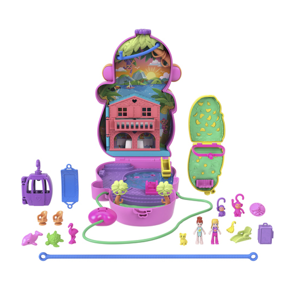 Polly Pocket Coffret Maman Singe et Son Bébé jaune, MATTEL