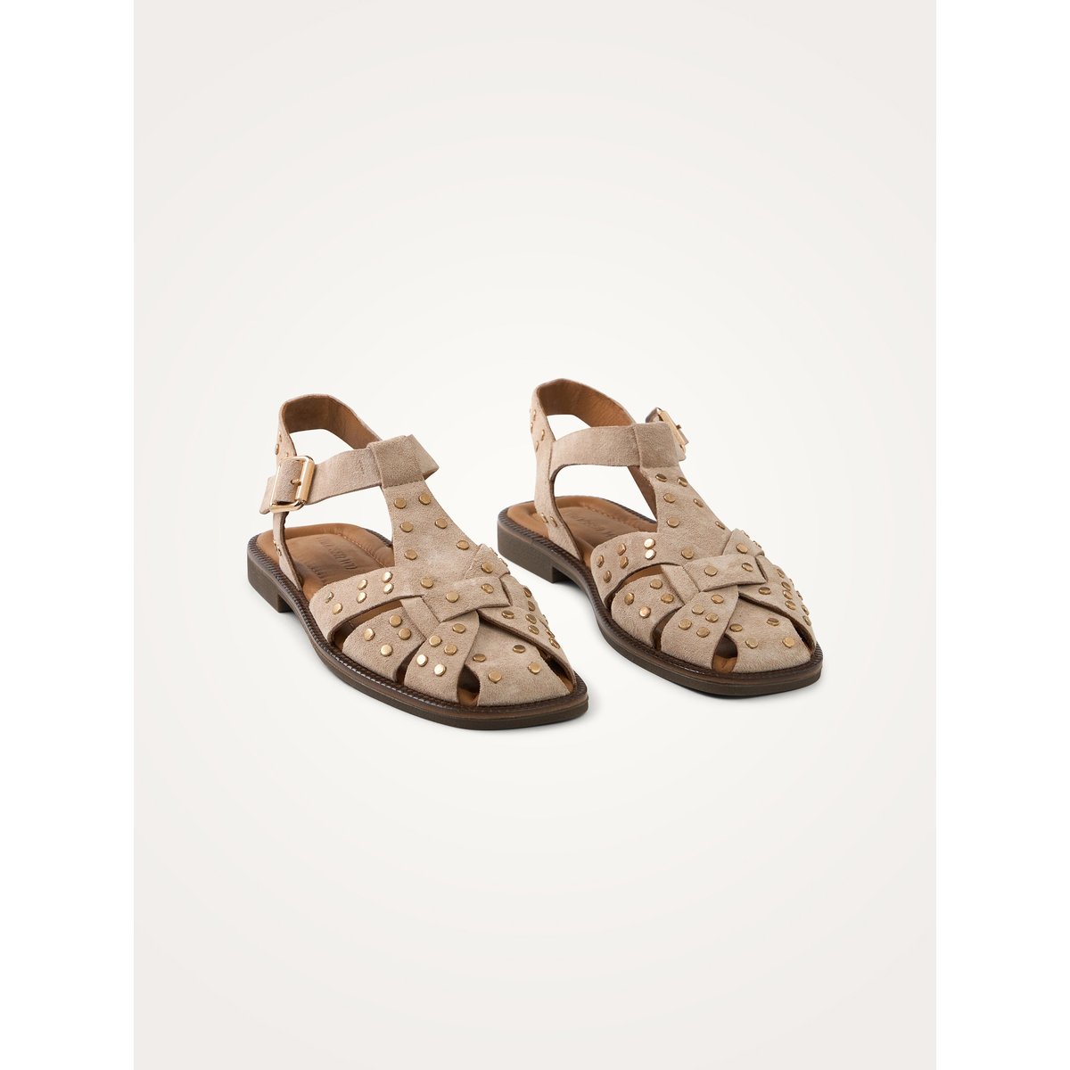 Sandales plates en suède cloutées VALE beige, VANESSA WU