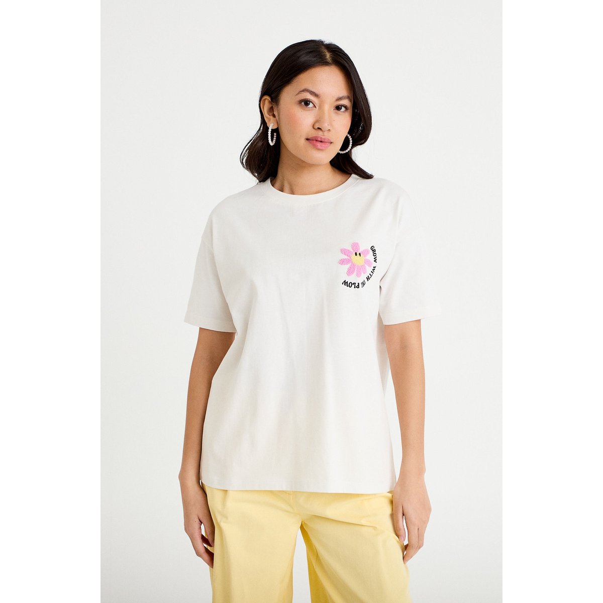 T-shirt col rond manches courtes ecru, CACHE CACHE