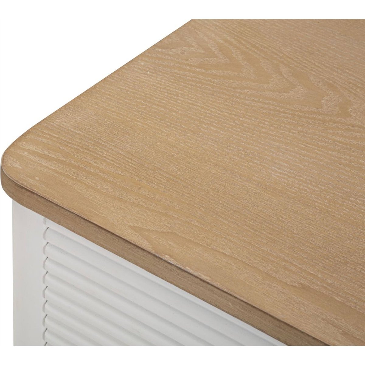 Commode frêne et pin 3 tiroirs poignées laiton blanc et brun avec détails dorés, RECOLLECTION