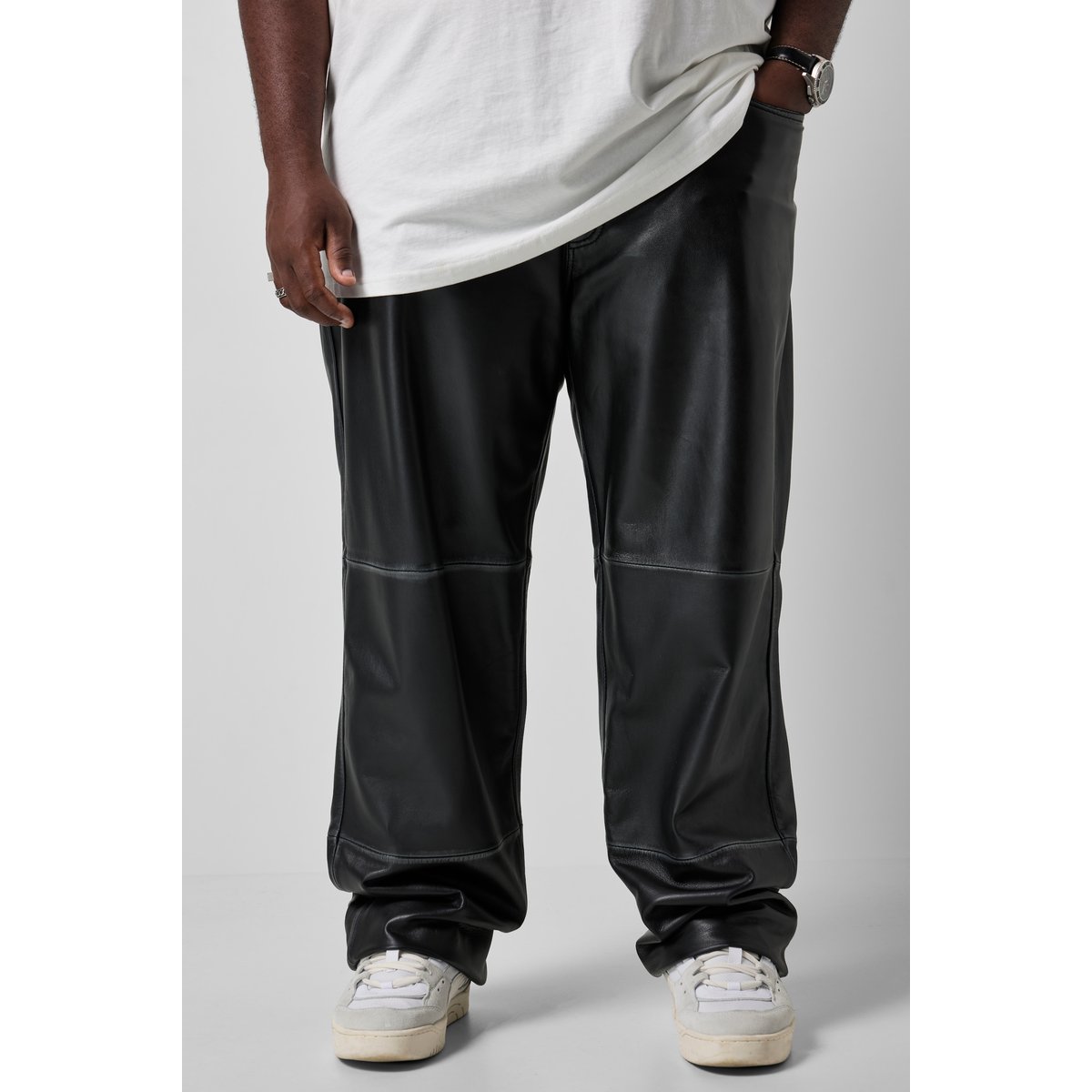 Pantalon en cuir, coupe Baggy Fit noir, STHUGE