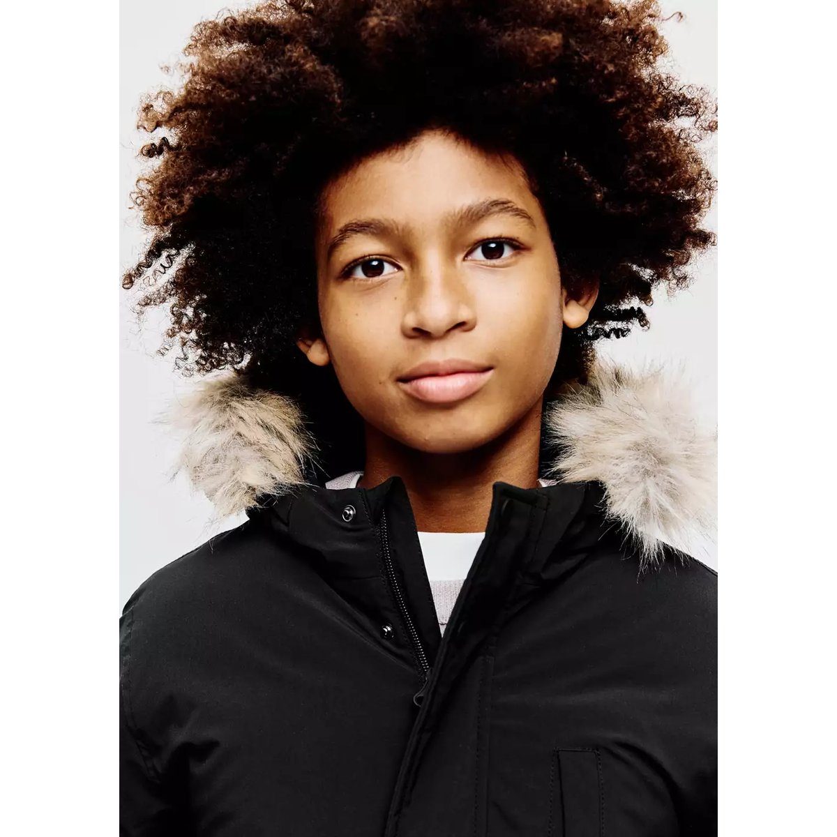 Anorak matelassé capuche imitation fourrure noir, MANGO KIDS