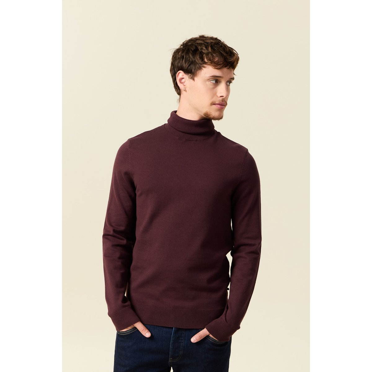 Pull droit court manches longues bordeaux, BONOBO