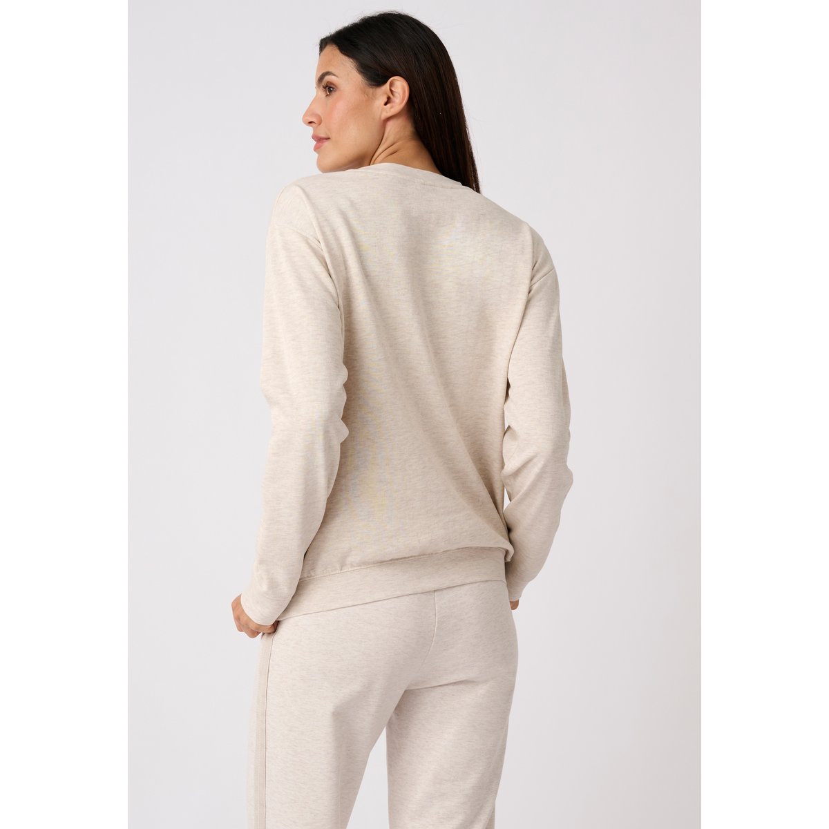 Sweat-shirt en molleton marron beige chiné, DAMART