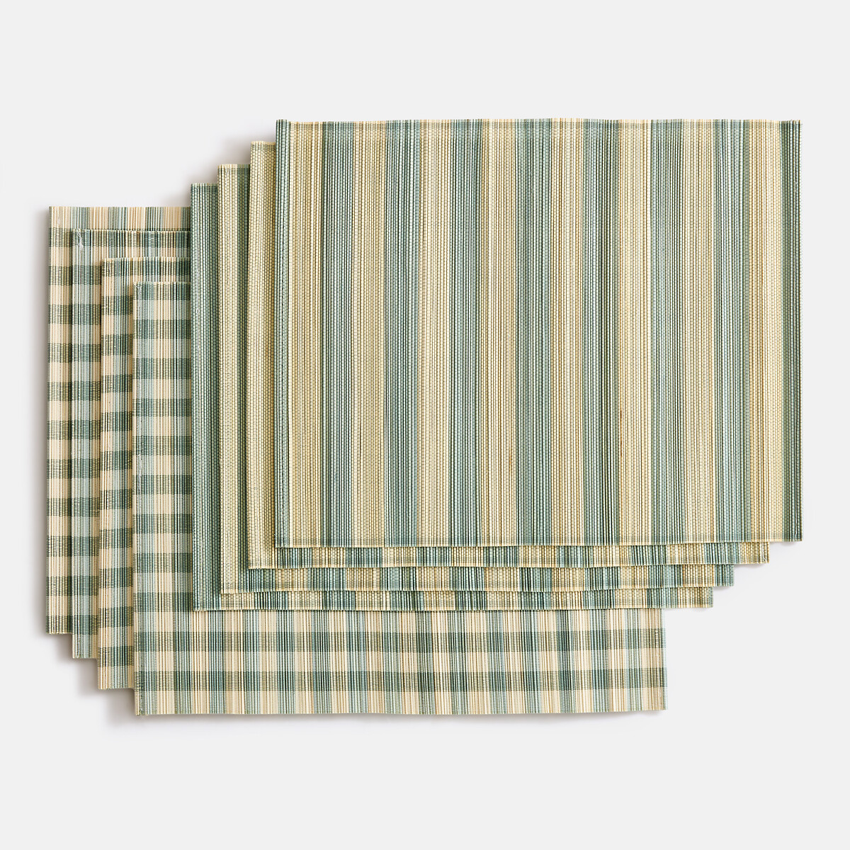 Lot de 4 sets de table, en bambou, rayés, PAOLI rayé bleu, LA REDOUTE INTERIEURS