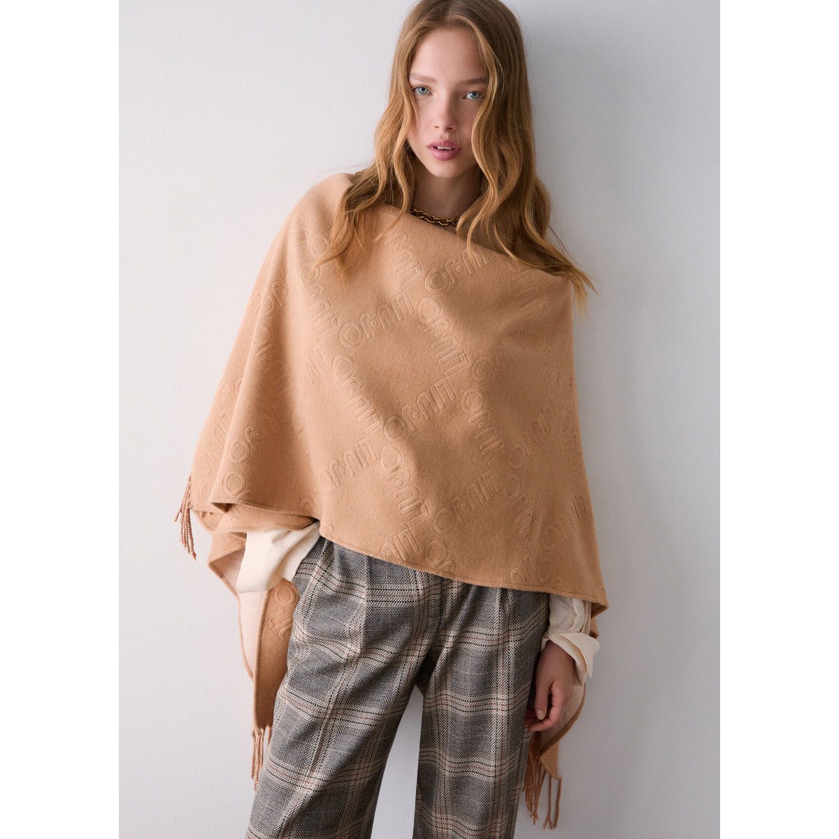 Poncho avec logo embossé camel, LIU JO