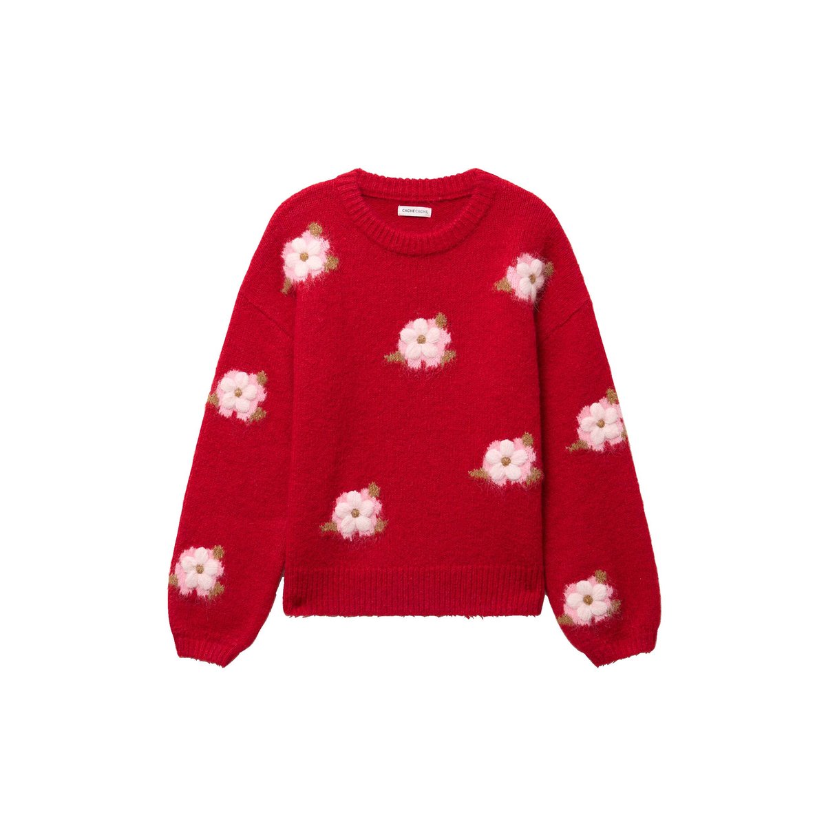 Pull ample col rond manches longues rouge, CACHE CACHE
