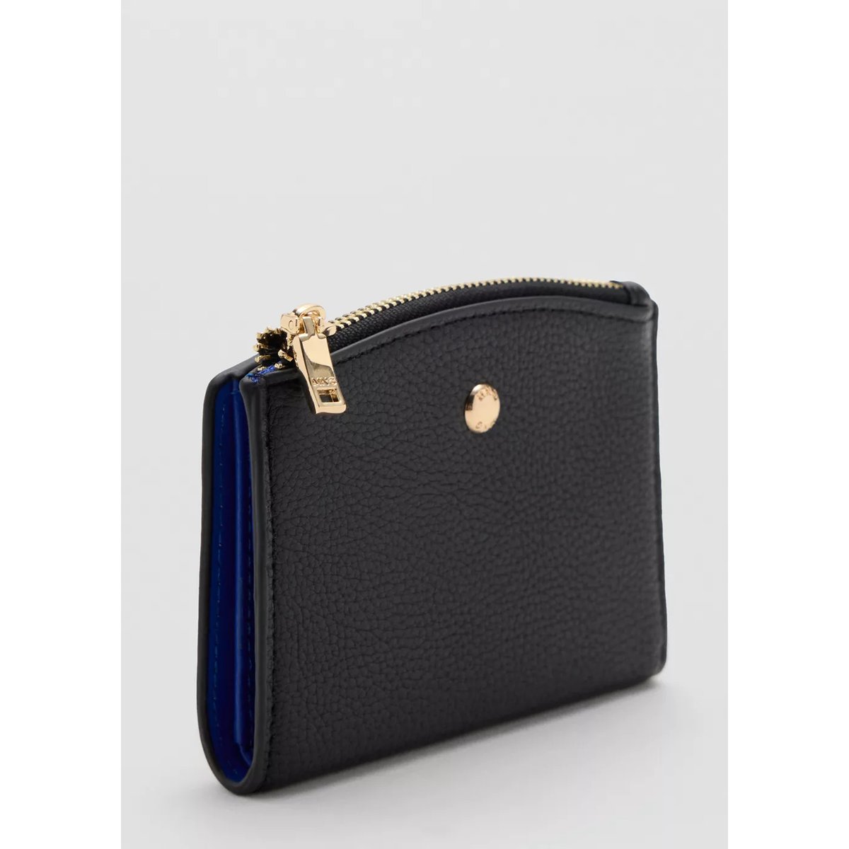 Portefeuille rabat bouton noir, MANGO
