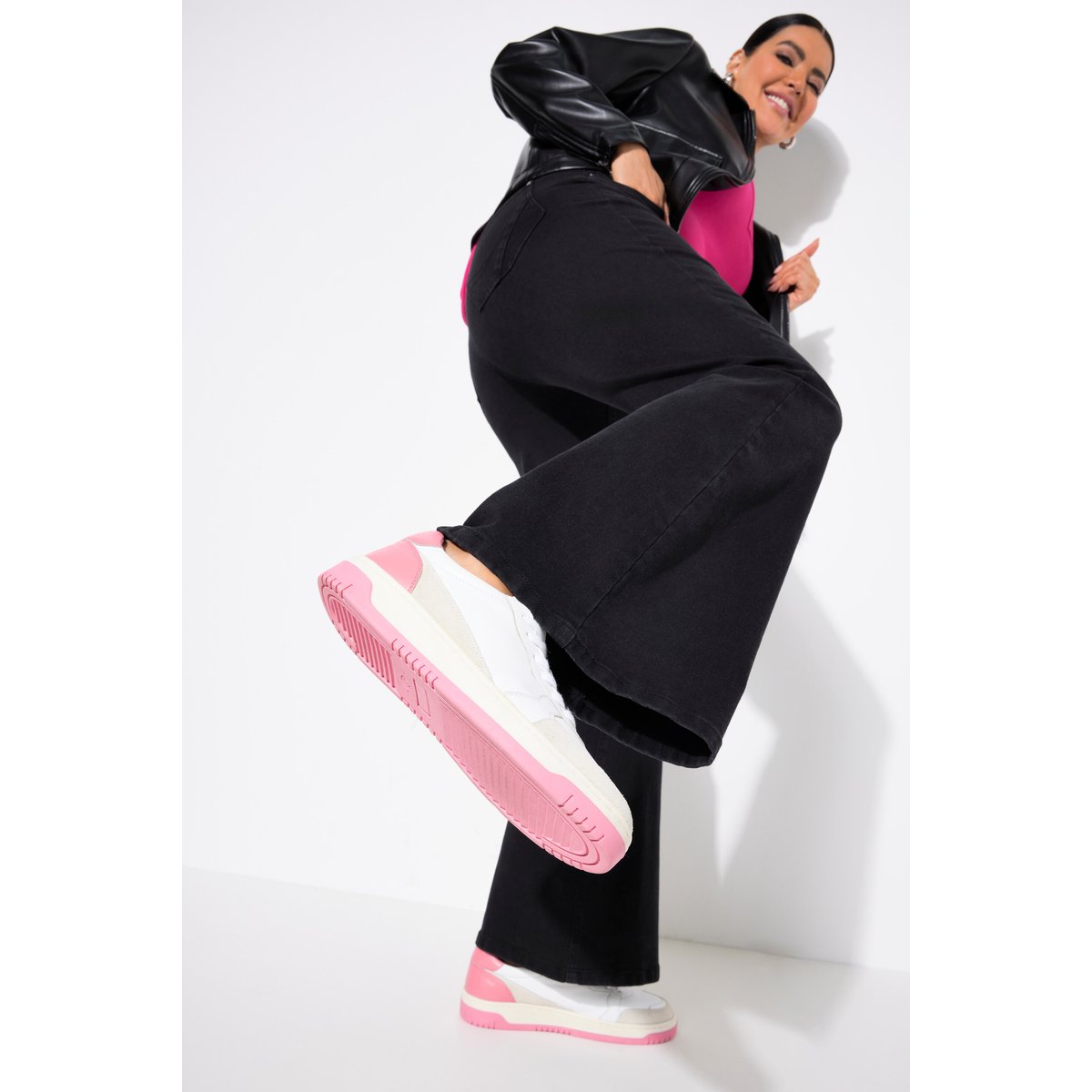 Sneakers en cuir , pied large rose vif, ULLA POPKEN
