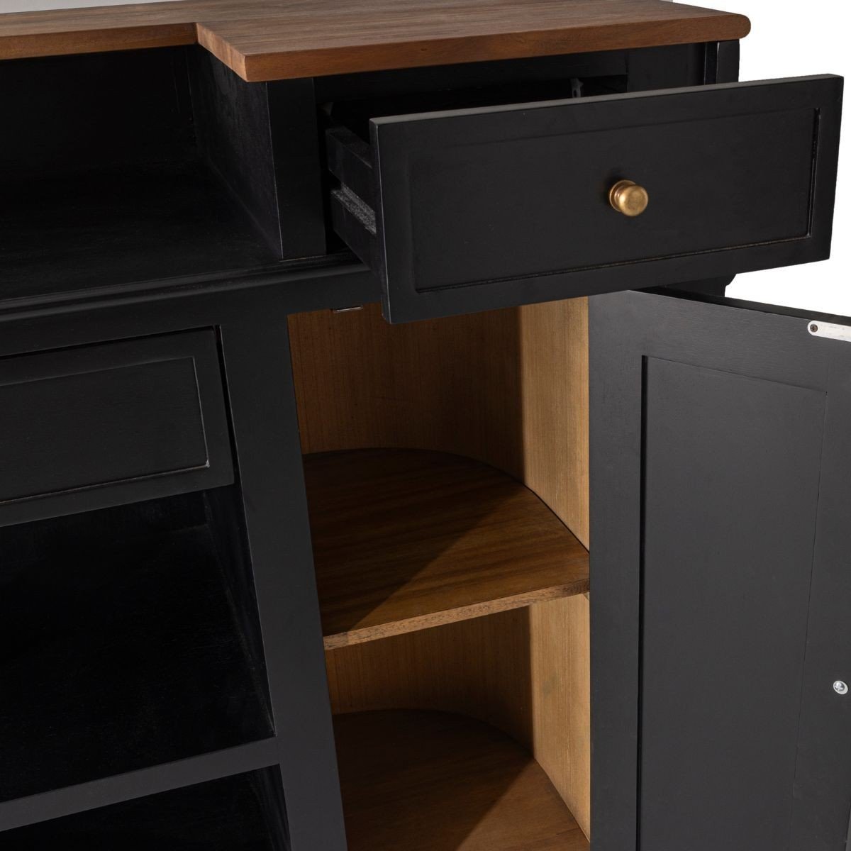 Comptoir estaminet en acacia massif peint en noir L200 cm noir, SIGNATURE