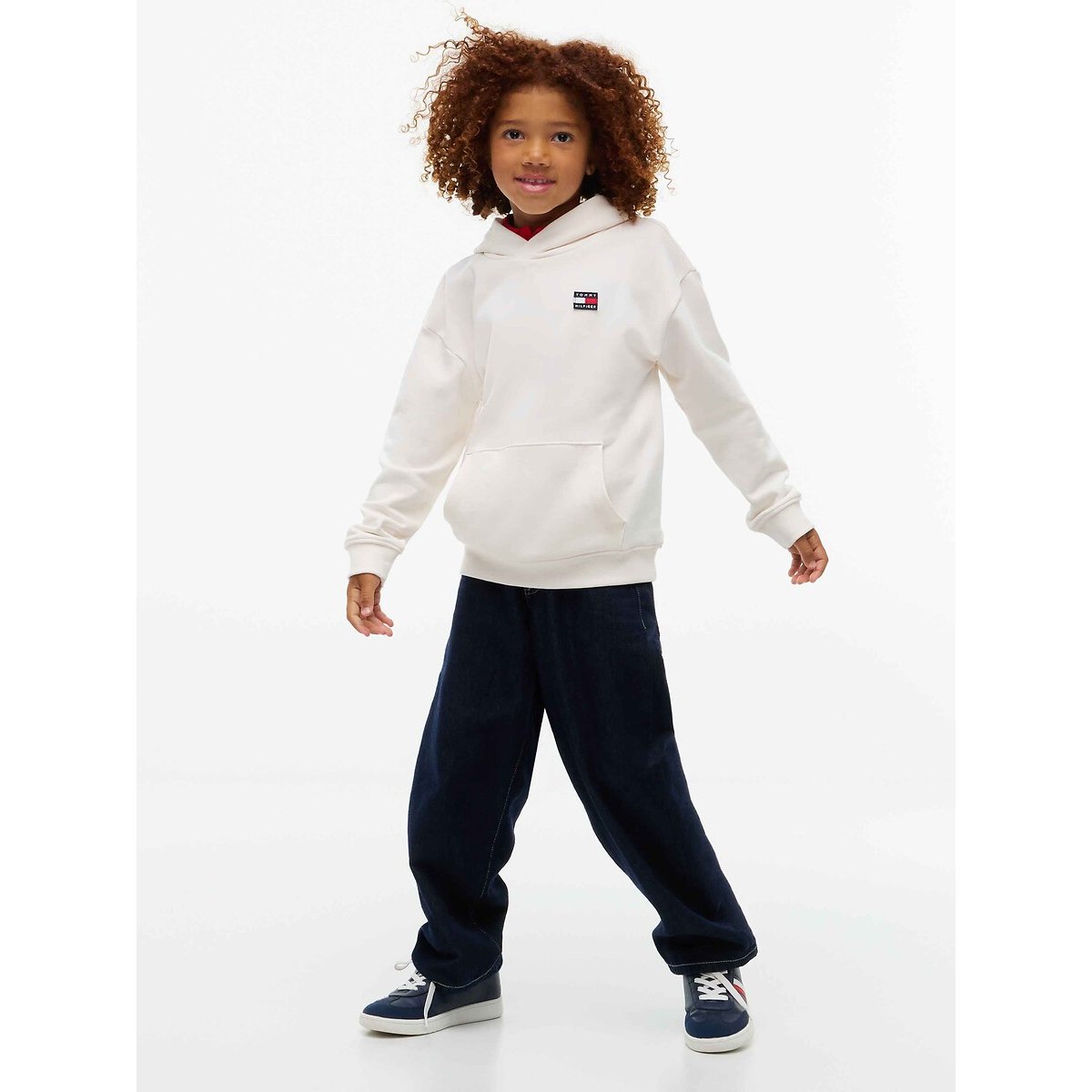 Sweat à capuche, logo brodé ecru, TOMMY HILFIGER
