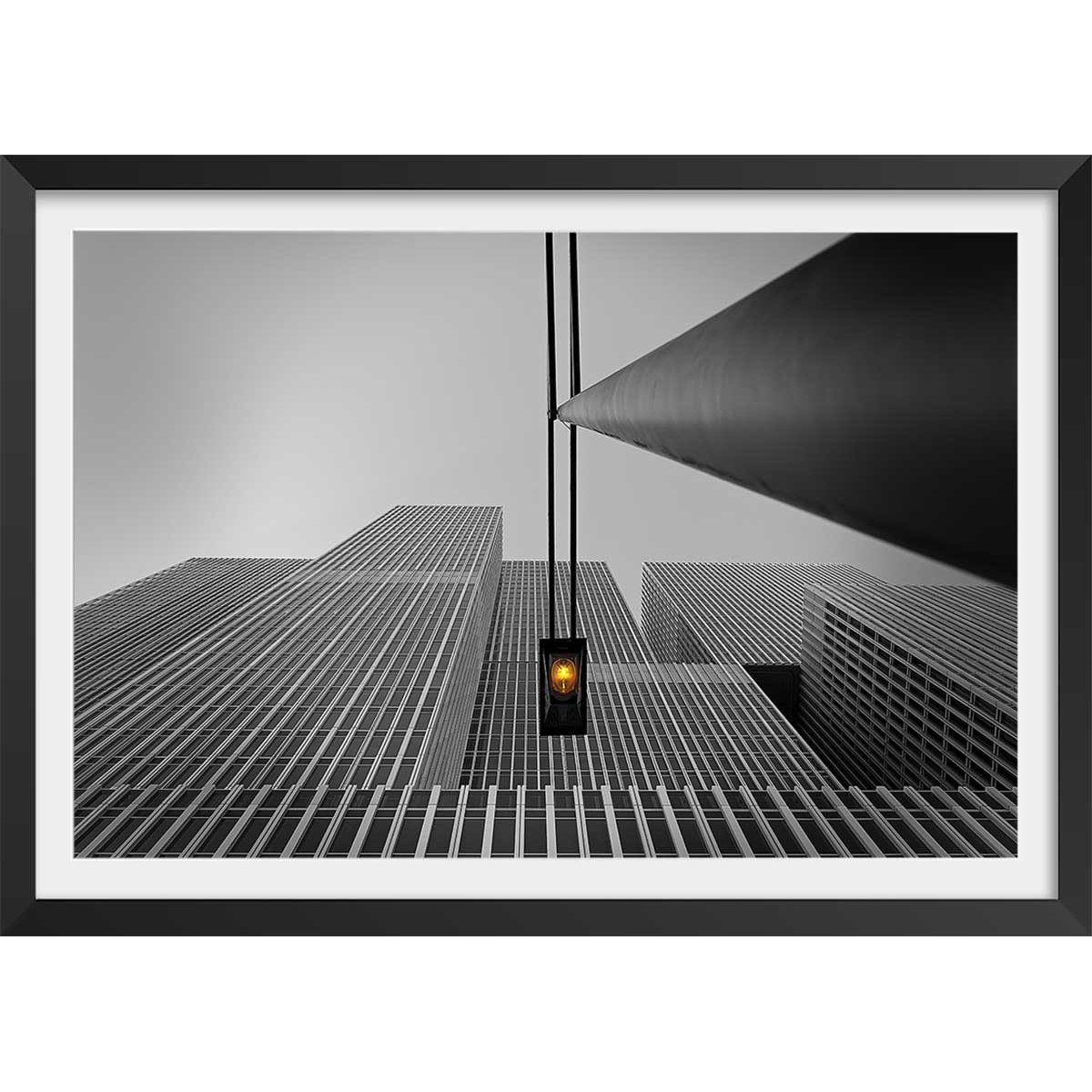Affiche deco ""ville feu jaune"" affiche + cadre en bois - noir, HEXOA