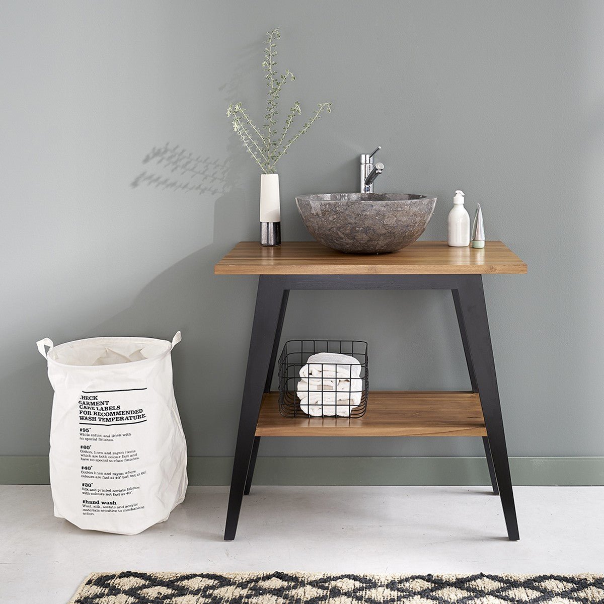 Meuble de salle de bain en teck massif 80 cm  SARA noir, BERAH GETAH
